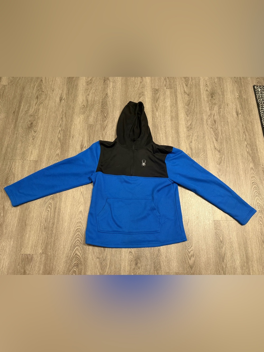 Spyder Active Mens Large Black & Blue 1/4 Zip Hoodie In EUC